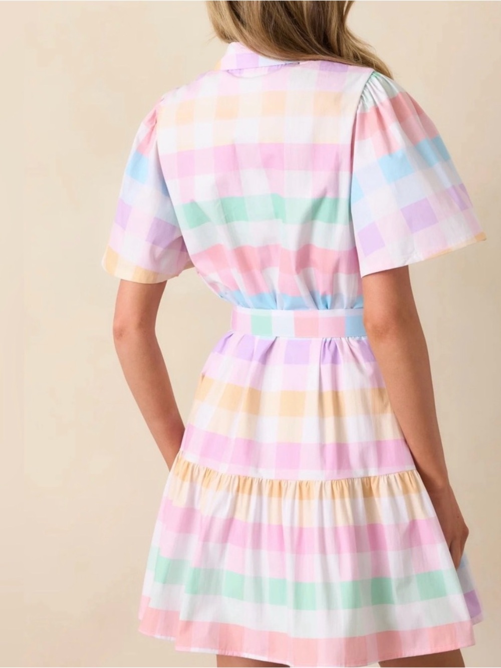 Red Dress Boutique Pastel Plaid Belted Mini Dress - Multi Pastels - Picture 2 of 5
